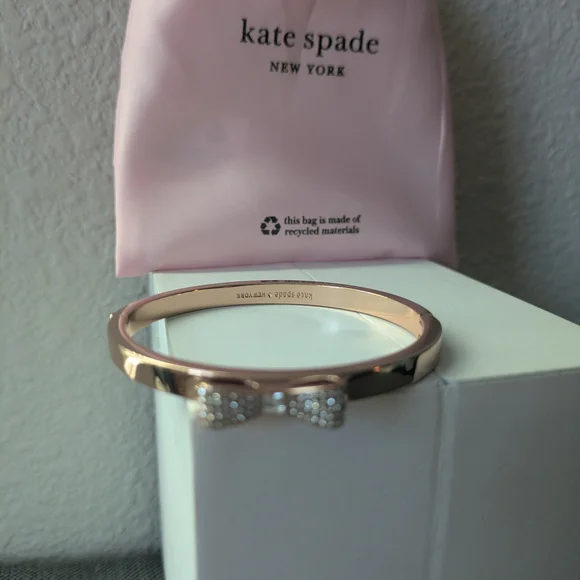 Kate Spade Rose Gold-tone Bow Crystal Bangle with Pink Pouch - Limited Edition - Picture 8 of 16